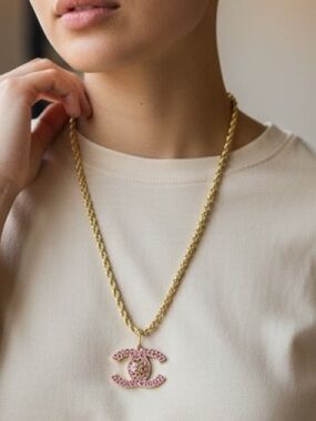 New ✨ 3 mm | 22 inch 14 K Gold Filled Gold Rope Necklace + Pink FASHION Pendant